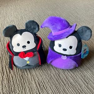 SQUISHMALLOW 8” HALLOWEEN DISNEY VAMPIRE MICKEY AND WITCH MINNIE SET.